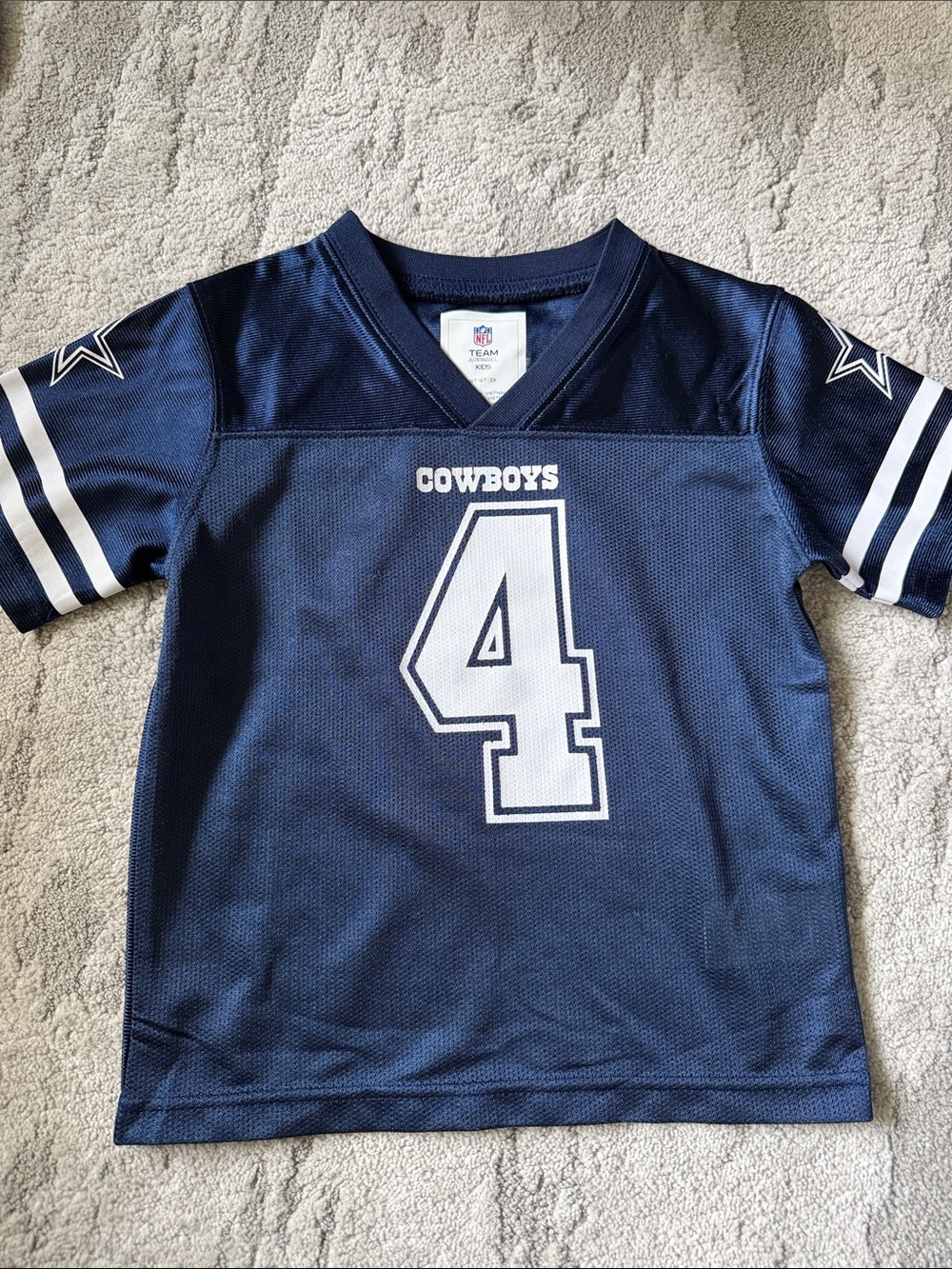 Kids Navy Cowboys #4 Prescott Football Jersey - Team Logo Short Sleeve